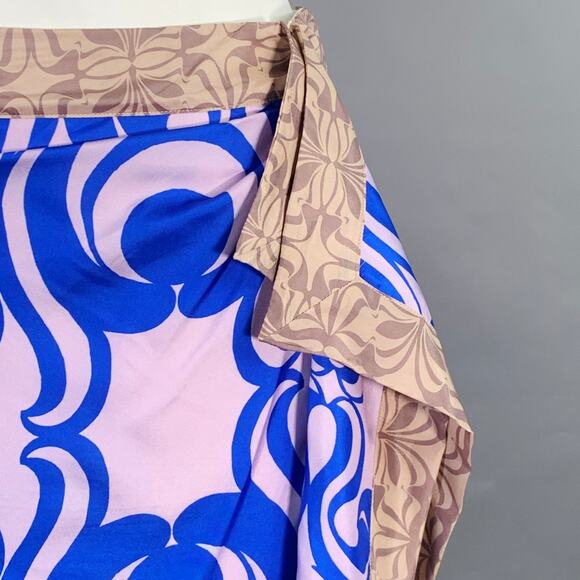DRIES VAN NOTEN Size 10 Blue Mauve Silk Swirl Asymmetrical Midi Scarf Skirt - Picture 2 of 6
